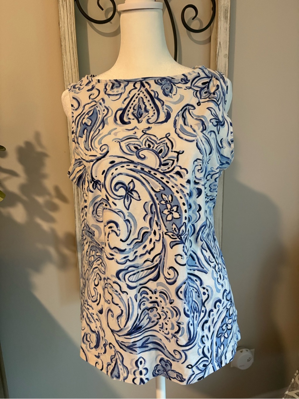 Talbots Blue and White Paisley Sleeveless Shell